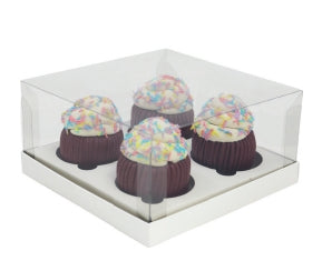 CAIXA PAPEL COM TAMPA TRANSPARENTE (4 CUPCAKES) OFF WHITE 05 UNI - IDEIA