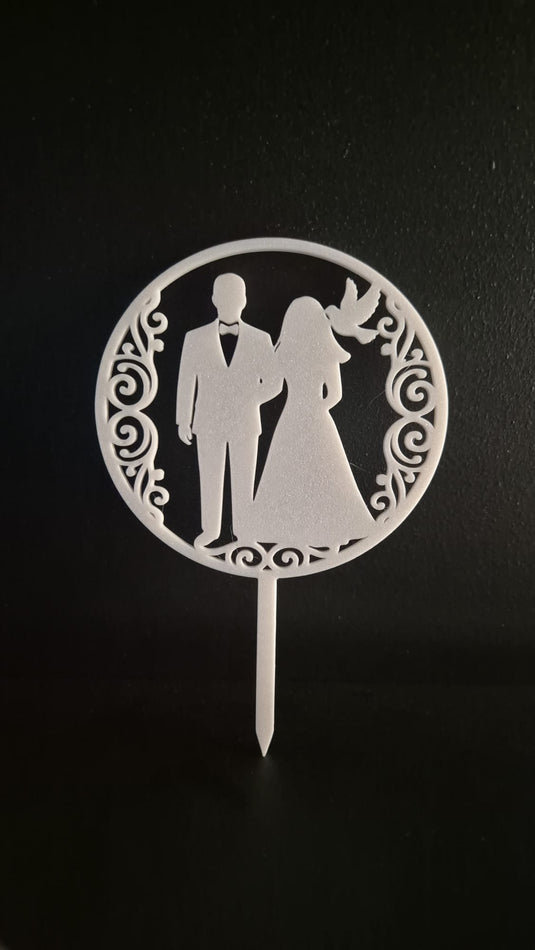 Topo de Bolo de Casamento Silhueta Elegante com Pombinha